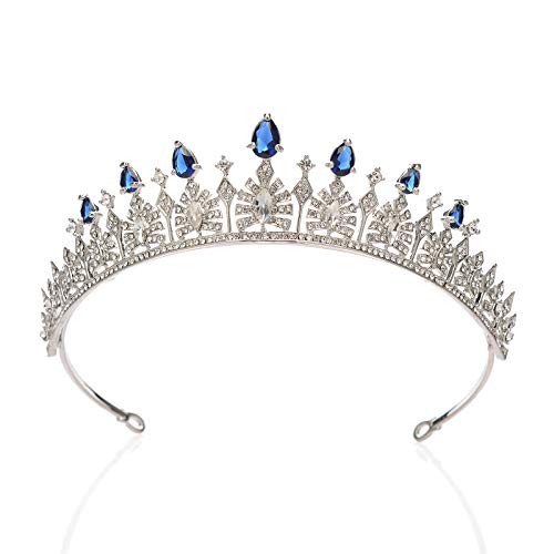 Product Cover SWEETV Cubic Zirconia Wedding Tiara for Bride - Princess Tiara Headband Bridal Crown, Bridal Hair Accessories for Women, Royal Blue