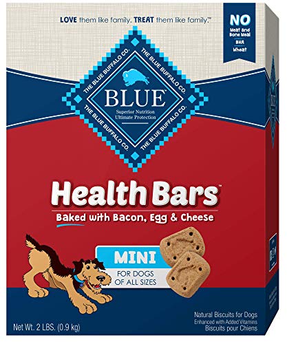 Product Cover Blue Buffalo Health Bars Mini Natural Crunchy Dog Treats Biscuits, Bacon, Egg & Cheese 32-oz box