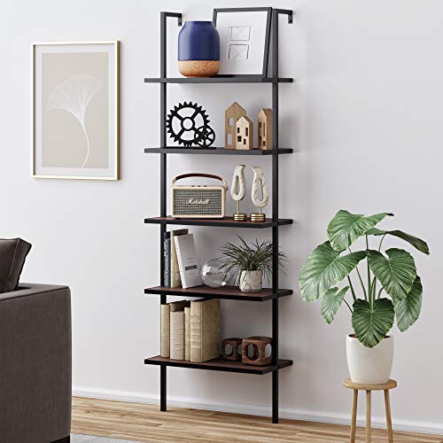 Product Cover Nathan James 65503 Theo 5-Shelf Wood Ladder Bookcase with Metal Frame, Walnut Brown/Black