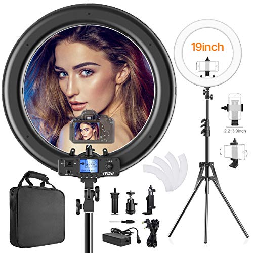 Product Cover Ring Light,Upgraded Version 19inch with LCD Display Adjustable Color Temperature 3000K-5800K with Stand, YouTube Makeup Dimmable Video LED Light Kit, for Video Shooting, Portrait, Vlog, Selfie