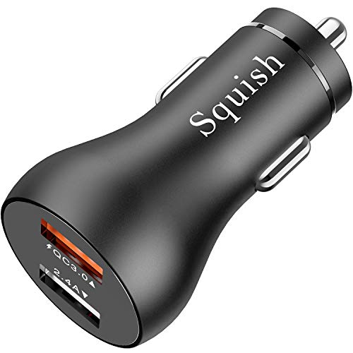 Product Cover Car Charger, Squish Quick Charge 3.0 Car Charger Adapter, 5.4A 30W Dual USB Port Aluminum Alloy Fast Car Charger for iPhone XR/XS/X, Samsung Galaxy S10/S10+ S9/S9+, LG G6 / V30 and More | UL Listed