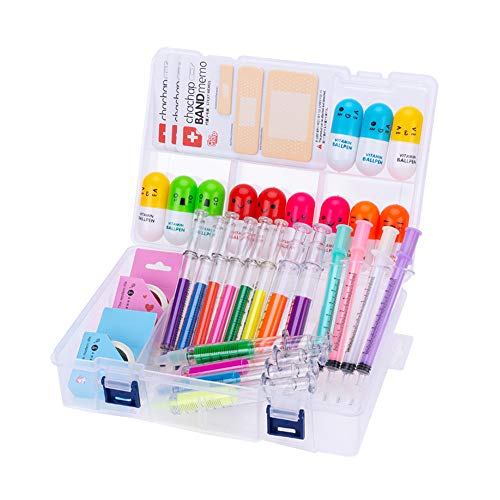 Product Cover 34 Pcs Cute School Supplies Set 12 Syringe Highlighters 4 Nursing Needle Pens 12 Vitamin Pill Pens And 2 Tape 3 Bandage Sticky Notes Cool School Supplies Gifts For Nurse