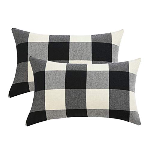 Product Cover Set of 2 Black and White Buffalo Check Plaid Lumbar Oblong Rectangle Throw Pillow Covers Farmhouse Decorative Pillow Covers 12x20 Inches for Farmhouse Home Décor