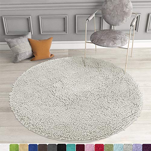 Product Cover MAYSHINE Round Bath Mat Non-Slip Chenille 3 Feet Shaggy Bathroom Rugs Extra Soft and Absorbent Perfect Plush Carpet for Living Room Bedroom, Machine Wash/Dry-Light Gray