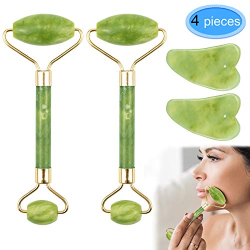 Product Cover EAONE 2 Pack Jade Roller Eyes Facial Massage Kits Skin Roller with 2Pcs Face Gua Sha Tools for Face, Eyeball, Neck, Body Massage