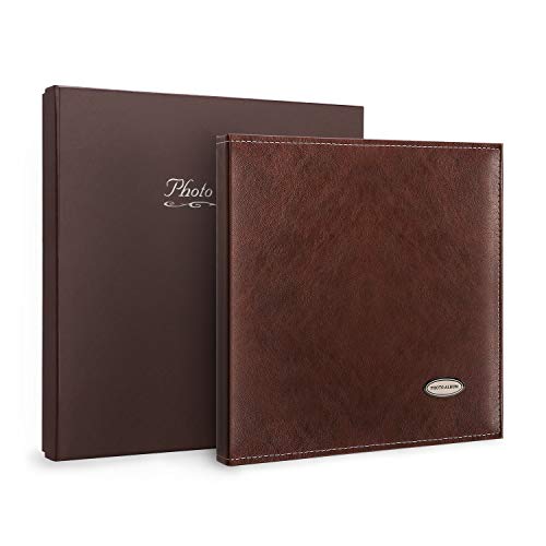 Product Cover Magicfly Self-Adhesive Photo Album with Leather Cover, Self-Stick Leather Photos Album, 12. 5 X 10. 7 Inch, Hand Made DIY Albums for 3x5, 4x6, 5x7, 6x8, 8x10 Photos, (30 Sheet, 60 Pages) Brown