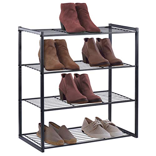Product Cover HOUSE DAY 4 Tier Shoe Rack Organizer Entryway Shoe Storage, Black Shoe Rack with Premium Metal, Space-Saving Design, Easy to Assemble, 25 Inch Perfect Size, Sturdy & Elegant for Shoes Organizing
