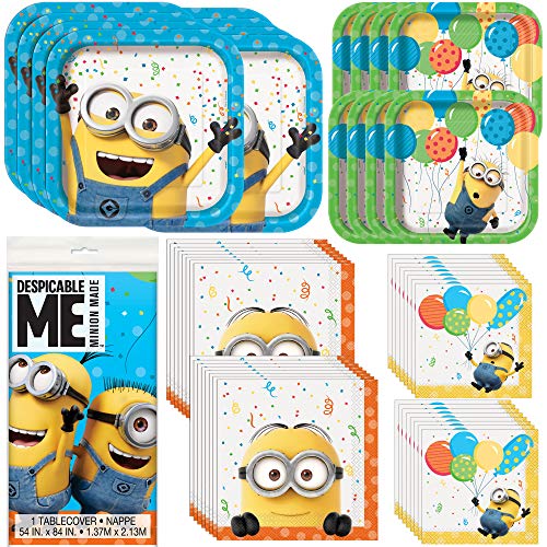 Product Cover Despicable Me Minion Party Supplies and Decorations | Dinner and Dessert Paper Plates, Luncheon and Beverage Paper Napkins and Table Cover