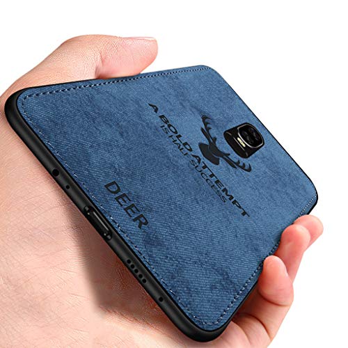 Product Cover ShenFang Light Slim Deer Head Pattern Non-Slip Shockproof Soft TPU Bumper Hard PC & Cloth Back Hybrid Protection Case for OnePlus 6 (Blue)