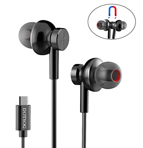 Product Cover USB Type C Earphones, DOTSOG In-Ear Magnetic Earbuds with Mic, Stereo Bass Noise Cancelling Headphones, Sports Headsets Compatible with Google Pixel 3/2/XL, Huawei, Essential Phone, Other Typc C Devic