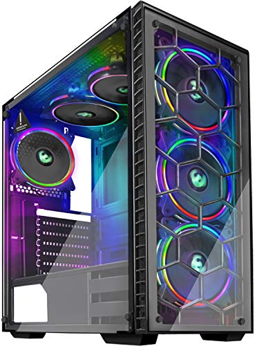 Product Cover MUSETEX Phantom Black ATX Mid-Tower Desktop Computer Gaming Case USB 3.0 Ports Tempered Glass Windows with 6pcs 120mm LED RGB Fans Pre-Installed（903-S6）