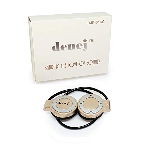 Product Cover Denej Gold Mini On Ear Bluetooth Wireless Headphones Gift Set - 20 Hr On-Ear Cordless Headset Set for Gym,Running,Workout, Leisure with Built-in Microphone and Crisp HD Audio. with Bonus Pouch.