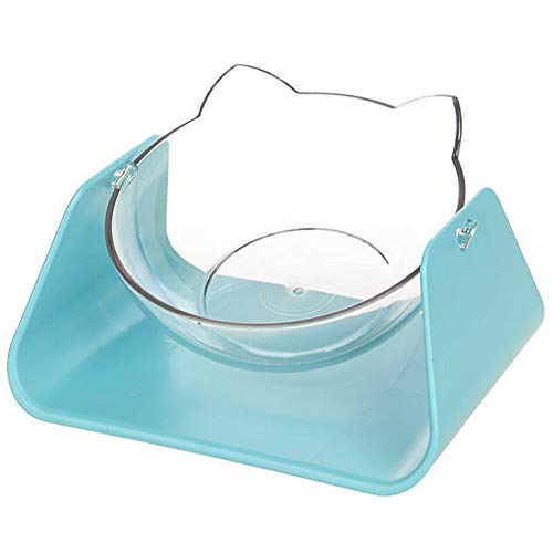 Product Cover Cat Bowl Elevated Raised Stand Tilted Angled,Cute Cat Ear Shaped Food Water Bowl,Pet Dish Transparent Plastic Cat Feeding Whisker Shallow Bowls,Non Slip Proof Adjustable Detachable Heavy Duty (Blue)