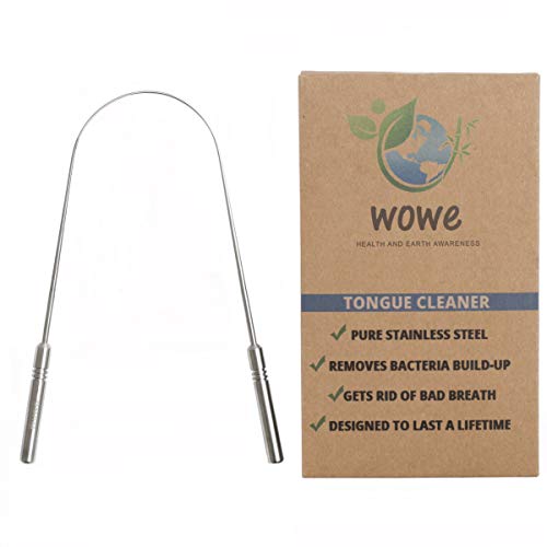 Product Cover Tongue Scraper Cleaner - Medical Grade Stainless Steel Metal - Get Rid of Bacteria and Bad Breath - by Wowe LifeStyle Products