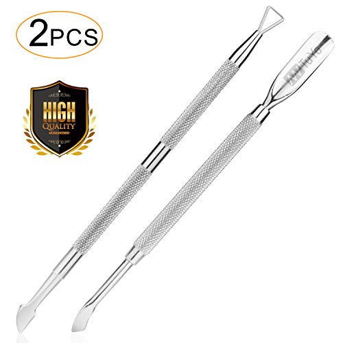 Product Cover NanTuYo 2PCS Cuticle Pusher and Cutter Set, Triangle Cuticle Nail Pusher Peeler Scraper, Professional Grade Stainless Steel Cuticle Remover, Durable Pedicure Manicure Tools for Fingernails Toenails