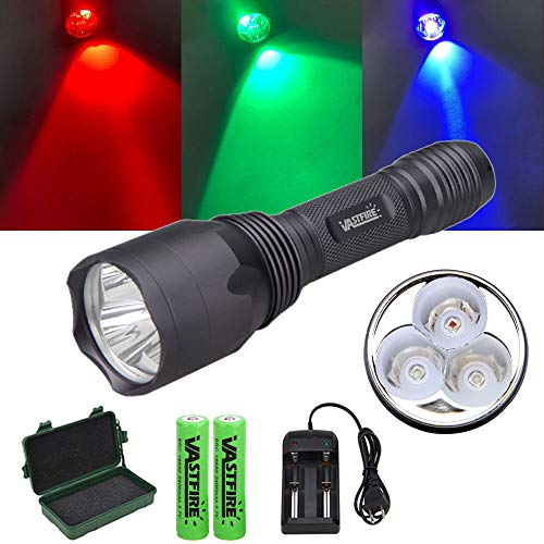 Product Cover VASTFIRE Whitetail Deer Blood Tracking Light Green/Red/Blue Cree Led Flashlight Include 2 Pack 18650 Batteries for Bow Hog Coyotes Predator Deer Night Hunting Gift Case