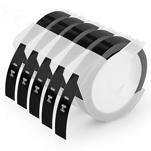 Product Cover Oozmas Compatible Label Tape Replacement for Dymo Embossing Tape 3/8 Inch 3D Plastic Labels 1741670 White on Black for Organizer Xpress Pro 12965 DYM12966 Office Mate II, 5-Pack