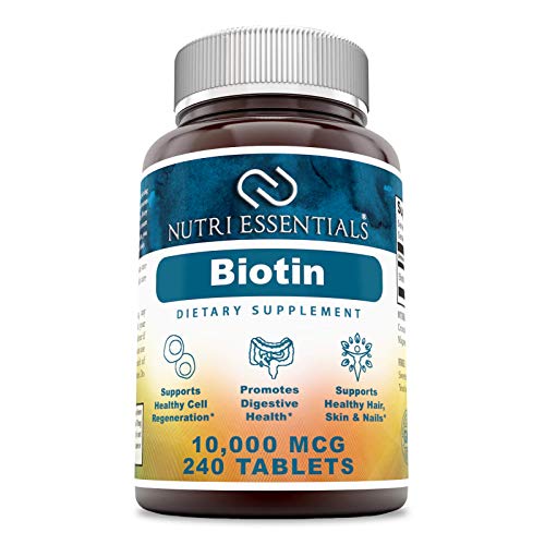 Product Cover Nutri Essentials Biotin 10000mcg - Hair Growth, Healthy Skin and Nails Vitamins, 240 Tablets no Gluten and No Preservatives, Made in the USA