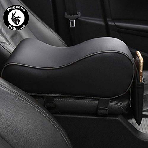 Product Cover PegasusPremium 3D PU Leather Breathable Memory Foam Car Centre Console Armrest Cushion with Phone Pocket for All Cars (Black)