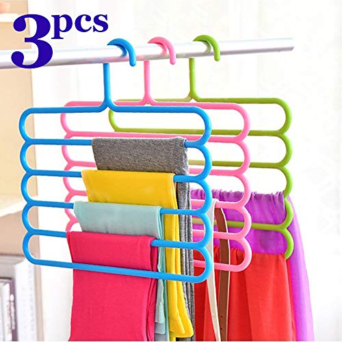 Product Cover INOVERA (LABEL) 5 Layer Pants Clothes Hanger Wardrobe Storage Organizer Rack (Set of 3), 32l x 1b x 33h cm (Assorted Colour)