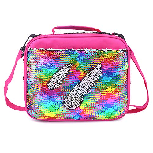 Product Cover Mermaid Lunch Box for Girls Flip Sequin Insulated School Lunch Bag Durable Thermal Reusable Lunch Tote Glitter (Rainbow)
