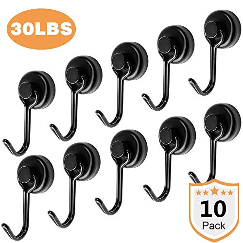 Product Cover Harmiey 30LB Magnetic Hooks Heavy Duty Neodymium Rare Earth Magnetic Hangers with 3M Metal Rubber, Strong Corrosion Protection,Ideal for Indoor/Outdoor Hanging(Black 10Pack)