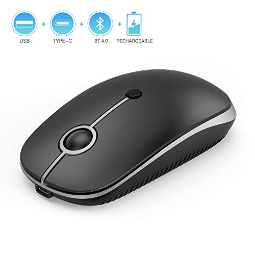 Product Cover Rechargeable 2.4GHz Wireless Bluetooth Mouse, Jelly Comb MS04 Slim Triple Mode Mouse with Bluetooth, USB or Type C Connection for Laptop, iPad/iPhone(iPad OS 13, iOS 13 and Above),MacBook, PC
