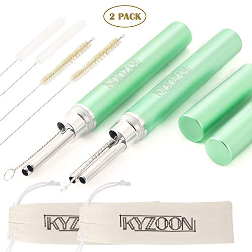Product Cover KYZOON Reusable Straw Metal Straw with Aluminum Case and Cleaning Brush, Suitable for Drinking Cola, Juice, Coffee, Set of 2