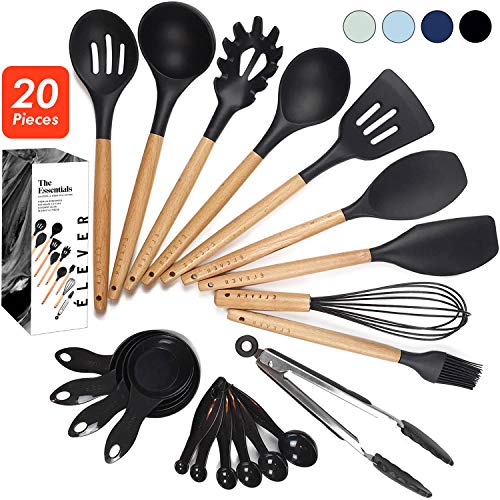 Product Cover ÉLEVER Kitchen Utensil Set - 20 Cooking Utensils. Kitchen Gadgets for Nonstick Cookware Set. Kitchen Accessories, Silicone Spatula set, Serving Utensils. Best Silicone Kitchen Utensils Tools Gifts