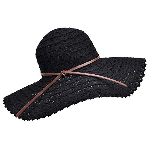Product Cover Lace Adjustable Floppy Straw Hat Large Brim Sun Hat Women Summer Beach Cap Big Foldable Fedora Hats for Women Girls