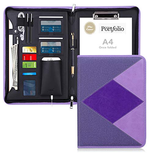 Product Cover FYY Padfolio Case Portfolio, Premium Leather Zippered Conference Folder Document Organizer with Internal Pockets for iPad/Tablet (up to 12.9