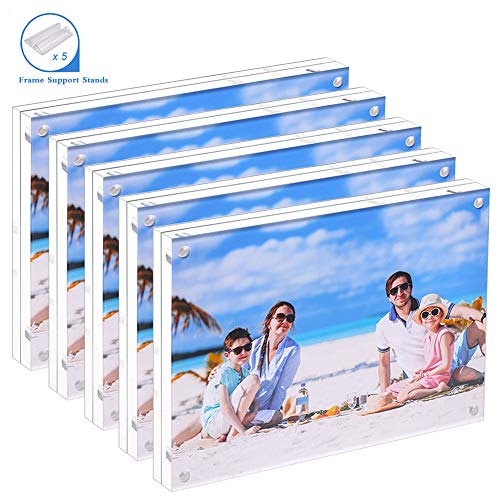 Product Cover 5 Pack Acrylic Picture Frame 5x7 Clear Double Sided Magnetic Picture Frameless Desktop Display with Photo Frame Support Stand Best Gift for Family, Baby, Document Photo Frames- Free Soft Microfiber