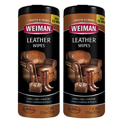 Product Cover Weiman Leather Wipes - 2 Pack - Clean Condition UV Protection Help Prevent Cracking or Fading of Leather Furniture, Car Seats & Interior, Shoes and More