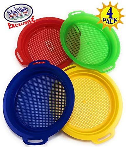 Product Cover Matty's Toy Stop Sand Sifter Sieves for Sand & Beach (Red, Blue, Yellow & Green) Complete Gift Set Bundle - 4 Pack (8.75'' x 9.75