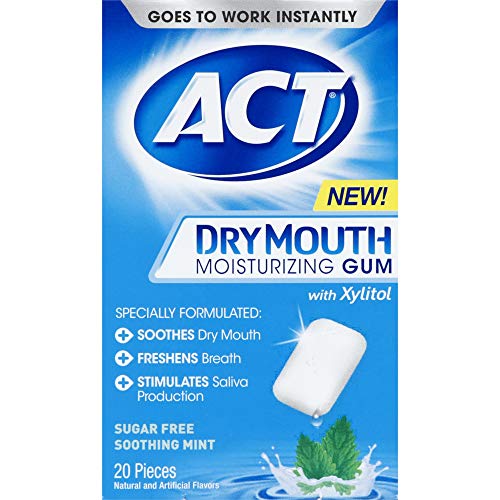 Product Cover ACT Dry Mouth Moisturizing Gum, Soothing Mint, Sugar Free, 20 Count (Pack of 3)