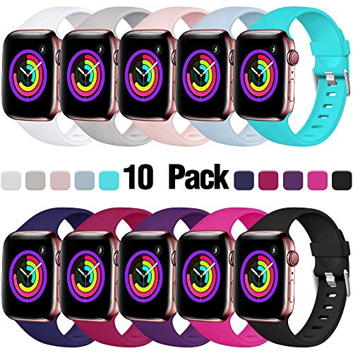 Product Cover Haveda Sport Compatible for Apple Watch Band 40mm Series 4 Series 5, Soft iwatch Bands 38mm Womens for Apple Watch Series 3, Series 2 1 Women Men Kids, 10Pack 38mm/40mm S/M