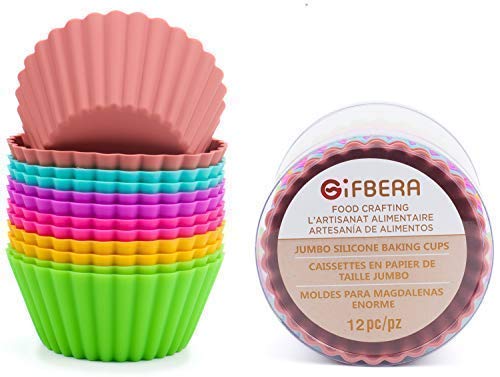 Product Cover Gifbera Large Reusable Silicone Cupcake Baking Cups Jumbo Muffin Molds, 6 Colors, Pack of 12
