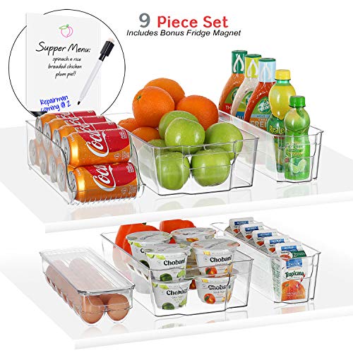 Product Cover StorageMaid Stackable Storage Refrigerator Organizer Bins for Fridge, Freezer, Pantry and Kitchen. Includes Bonus Magnetic Dry-Erase Whiteboard & Markers (9-Piece Set), Clear