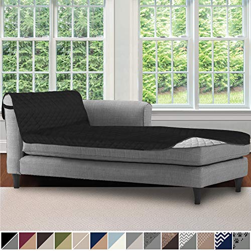 Product Cover Sofa Shield Original Patent Pending Reversible Sofa Chaise Protector, 102x34 Inch, Washable Furniture Protector, 2 Inch Strap, Chaise Lounge Slip Cover for Pets, Dogs, Kids, Cats, Black Gray