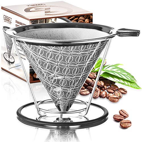Product Cover Goodiez Coffee Pour over Coffee Maker-Pour over Coffee Dripper Kit-Reusable Pour over Coffee Filter-Stainless Steel Coffee Filter Mesh-Metal Drip Coffee Cone Brewer Pourover for Chemex Hario V60