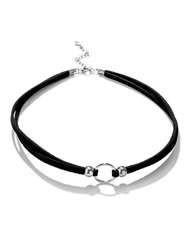 Product Cover Black Choker Necklace Choker Necklace Black Velvet Choker Necklace for Women Girls Gothic Cord Circle Ring Silver Mother Girlfriend Wife Grandma Daughter Fashion Jewelry