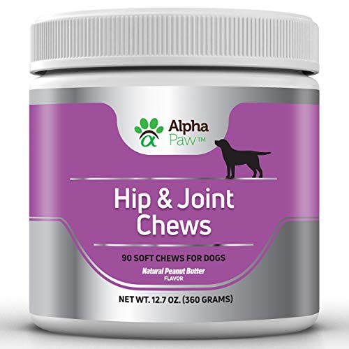 Product Cover Alpha Paw Dog Glucosamine, Hip and Joint Support for Dogs with Glucosamine, Chondroitin, Turmeric, MSM, Collagen - Arthritis Pain Relief, Anti-Inflammation - 360 Grams Approx. 90 Soft Chews