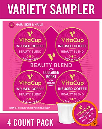 Product Cover VitaCup Beauty Blend Coffee Pods Sample 4ct with Collagen, Biotin, Cinnamon, Keto|Paleo|Whole30 Friendly, Essential Vitamins, Compatible with K-Cup Brewers Including Keurig 2.0, Top Rated Cups