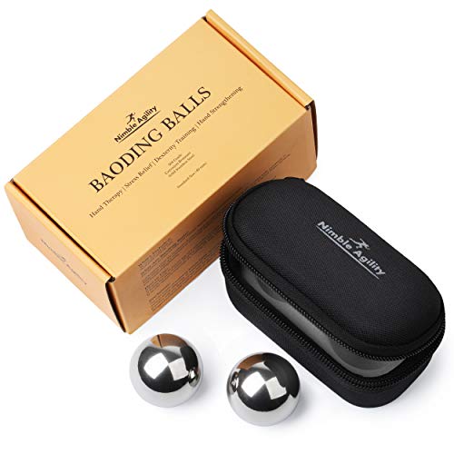 Product Cover 1.57 Inch Solid Baoding Balls 304 Stainless Steel - No Chime Chinese Health Ball with Case by Nimble AgilityTM - Stress and Pain Relief - Hand/Wrist Massage Therapy, Exercise, Strengthening, Dexterity