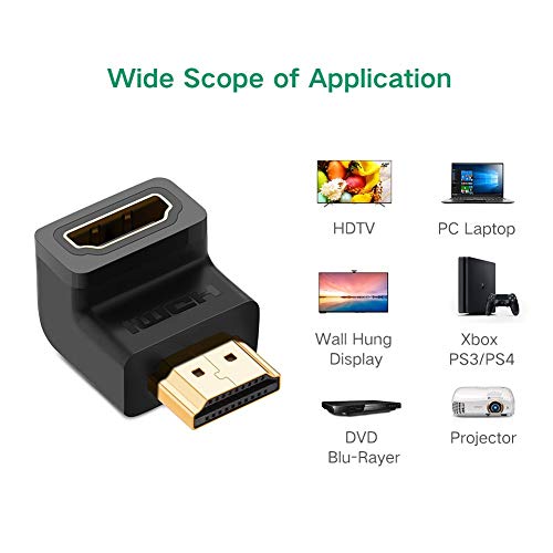 Product Cover JSTBUY LABEL L-Type HDMI Extension 90 Degree HDMI Adapter 4K Male to Female HDMI Connector Extender Right Angle (Black)