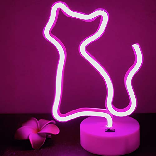 Product Cover DANIDEER Led Neon Sign Art Decorative Lights Table Decoration Neon Lamp with Base for Kids boy and Girl Bedroom Unique Gift for Any Occasion (Cat with Base)