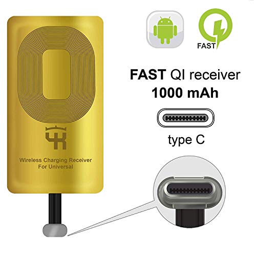 Product Cover QI Receiver Type C Compatible with Google Pixel 2-2XL- XL - LG V20 - LG G5 - LG Stylo - HTC 10 - Nexus 6P - OnePlus 3-5 - Qi Wireless Receiver - QI Receiver - Type C Wireless Charging Receiver Adapter