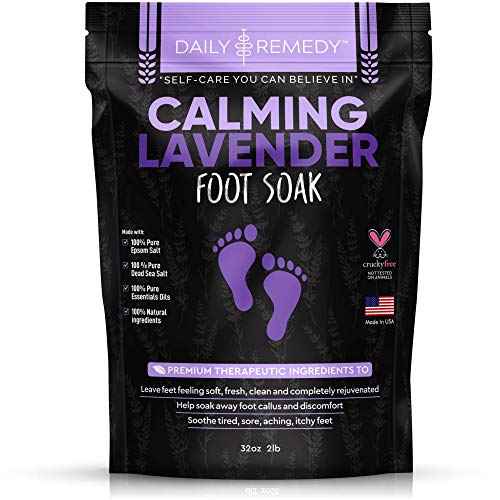 Product Cover Calming Lavender Foot Soak with Epsom Salt, Made in USA, Antifungal Foot Soak Soothes Sore Tired Feet, Athletes Foot, Stubborn Foot Odor, Softens Calluses & Helps Treat Toenail Fungus, 32 oz (2 lbs)
