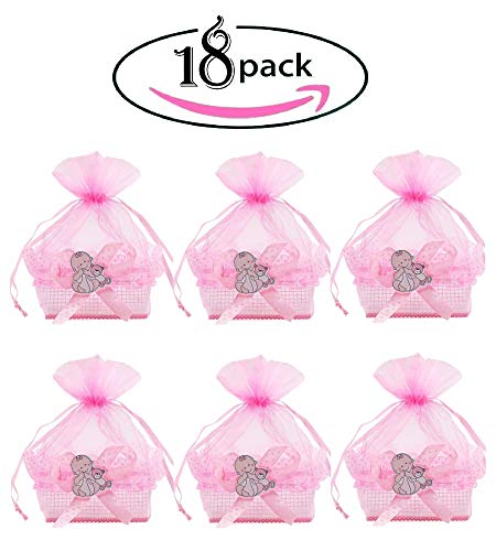 Product Cover Noex Direct 18PCS Baby Shower Candy Bags Candy Bottle or Wedding Favors Bags,2.96 1.96 1.96inch Mini Drawstring Organza Candy Basket for Baby Shower Birthday Wedding Party Gift Bags(Pink-1)