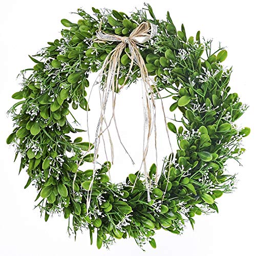 Product Cover 16 inch Artificial Green Leaf Wreath with Bow Spring Front Door Wreath St Patricks Day Wreaths for Front Door